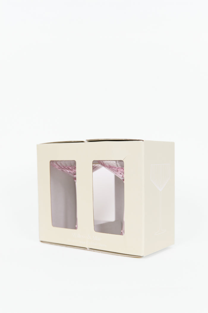 Pale Pink Ribbed Set 2 Coupe Cocktail Glasses
