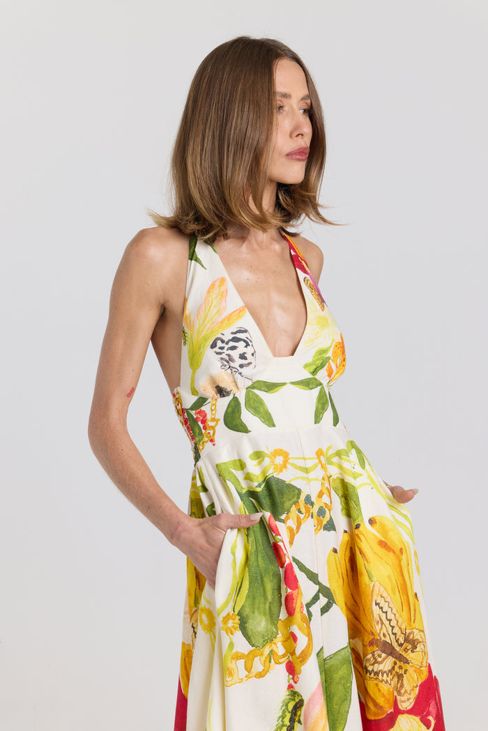 Paloma Multi Print Halter Sleeveless Maxi Dress
