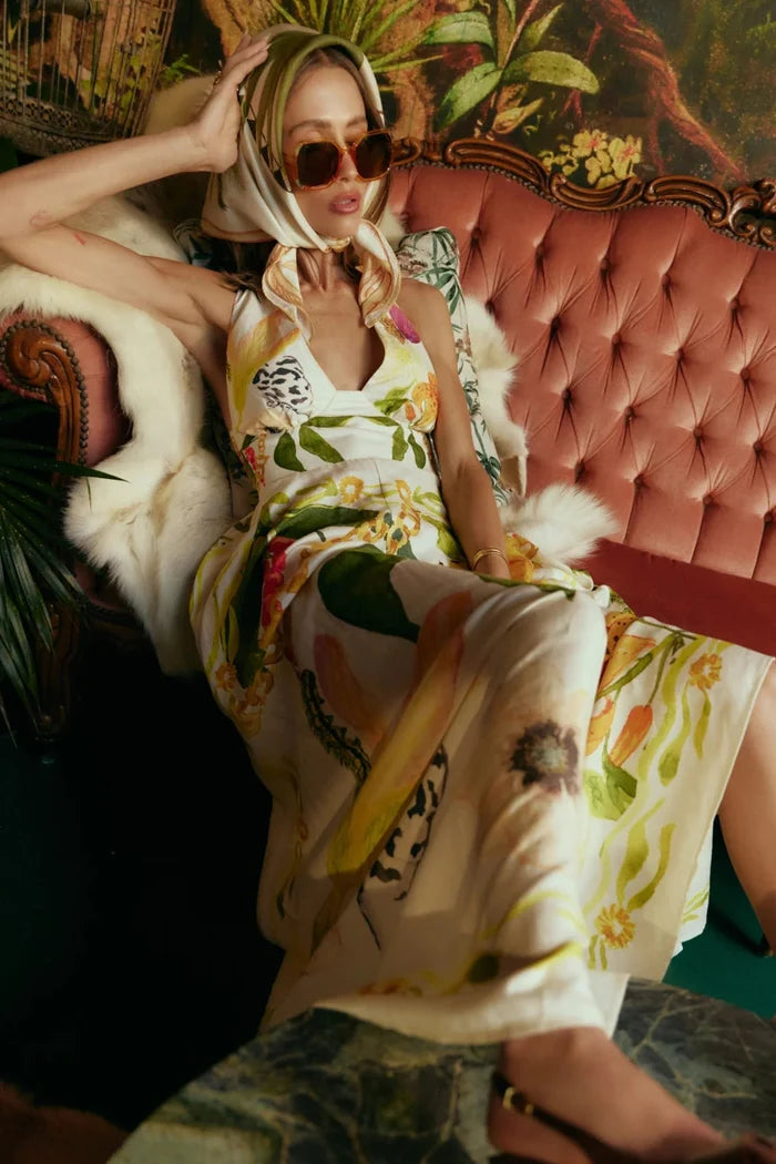 Paloma Multi Print Halter Sleeveless Maxi Dress