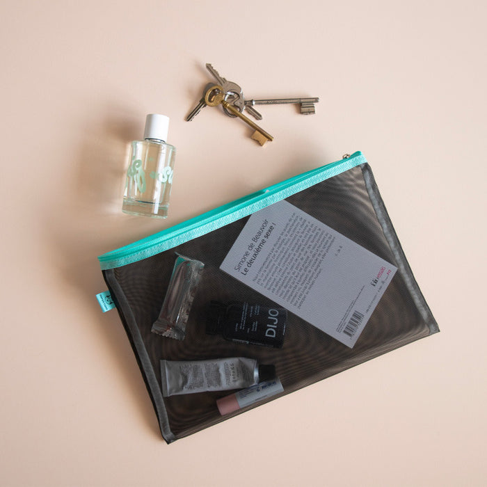 Papier Tigre Mesh Pouch (L) - Black & Turquoise