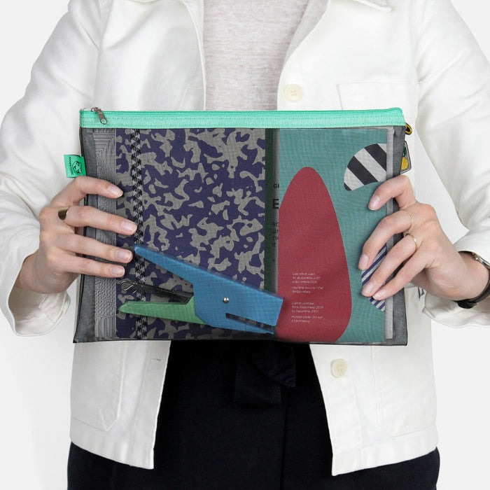 Papier Tigre Mesh Pouch (L) - Black & Turquoise
