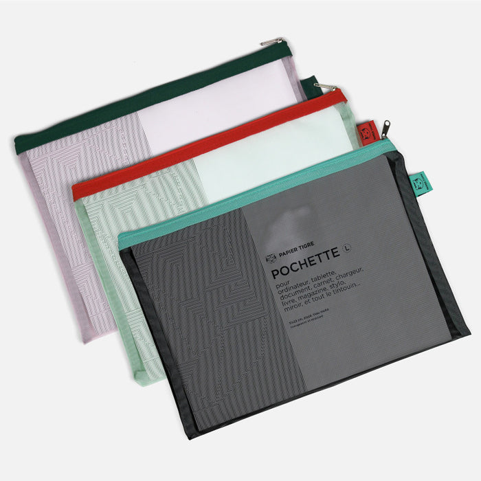 Papier Tigre Mesh Pouch (L) - Green & Red