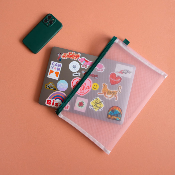 Papier Tigre Mesh Pouch (L) - Pink & Green