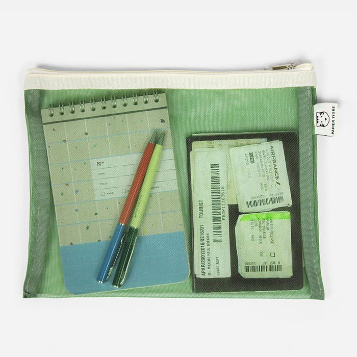 Papier Tigre Mesh Pouch (M) - Green & Light Yellow