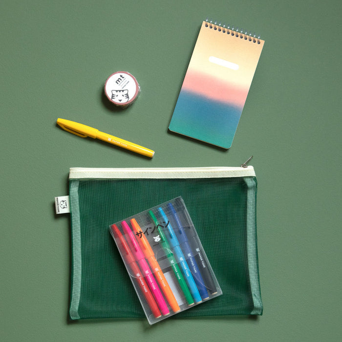 Papier Tigre Mesh Pouch (M) - Green & Light Yellow