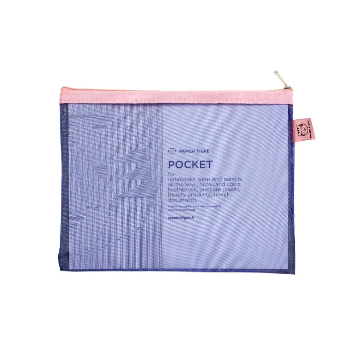 Blue pouch with pink top on a white background