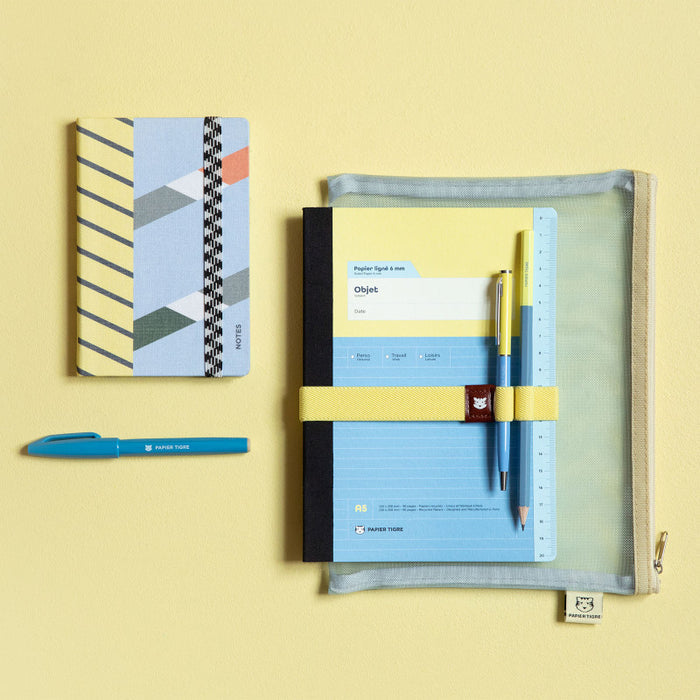Papier Tigre Mesh Pouch (M) - Light Blue & Yellow
