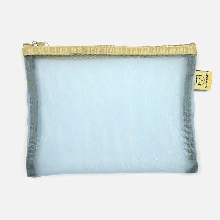 Papier Tigre Mesh Pouch (M) - Light Blue & Yellow