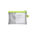 Gray pouch with green zipper on a white background
