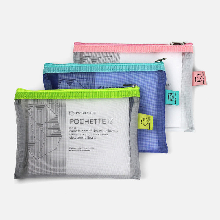 Papier Tigre Mesh Pouch (S) - Grey & Lemon
