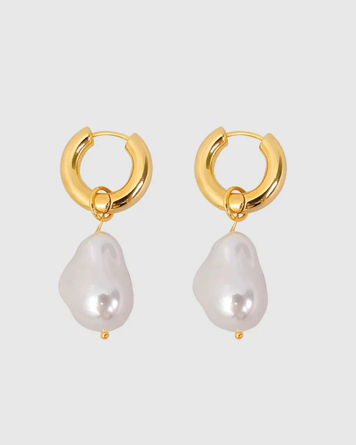 Pearl Drop Gold Plated Hoop Earring