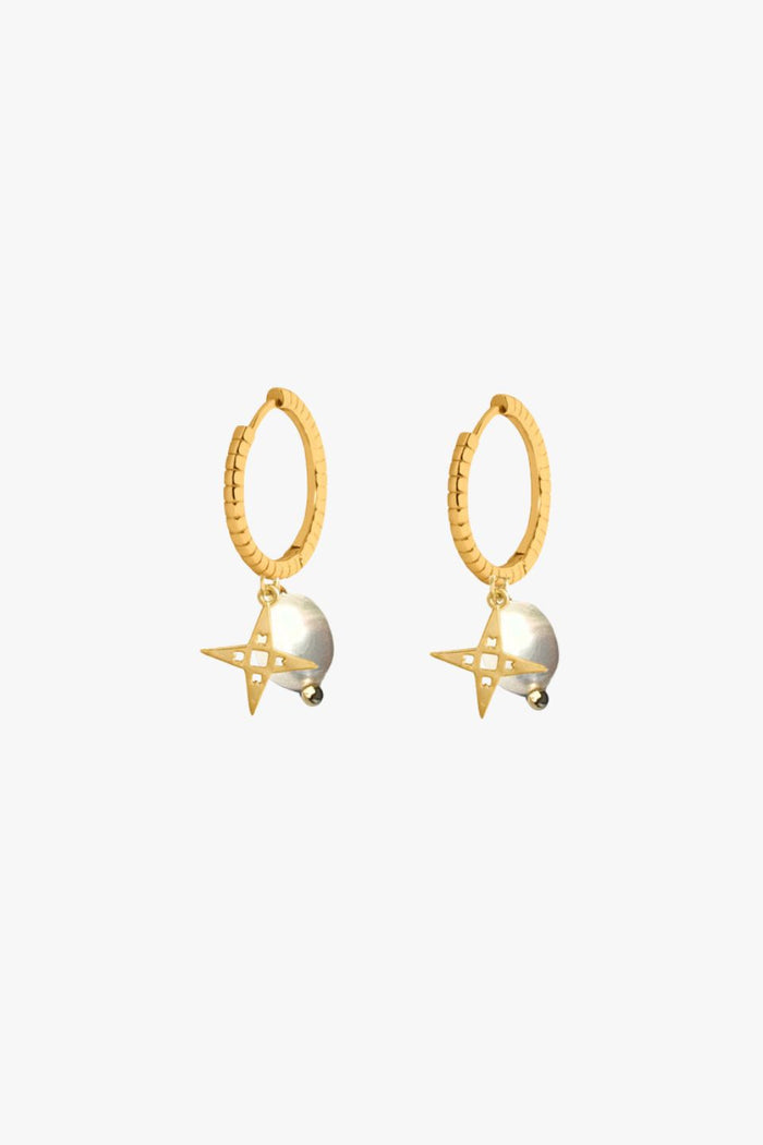 Close-up of a gold sleeper earring