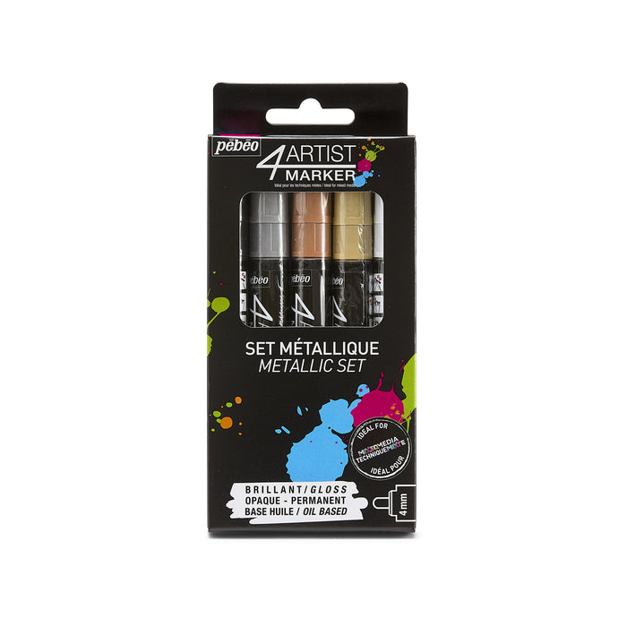 Pebeo 4Artist Round Marker 4mm - Metallic Set of 5