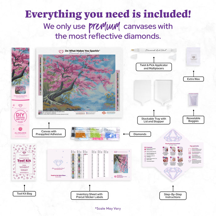 Diamond Painting Petals by the Quiet Shore 17" x 13" (42.7cm x 33cm) / Round with 35 Colors including 2 ABs and 2 Fairy Dust Diamonds / 18,600