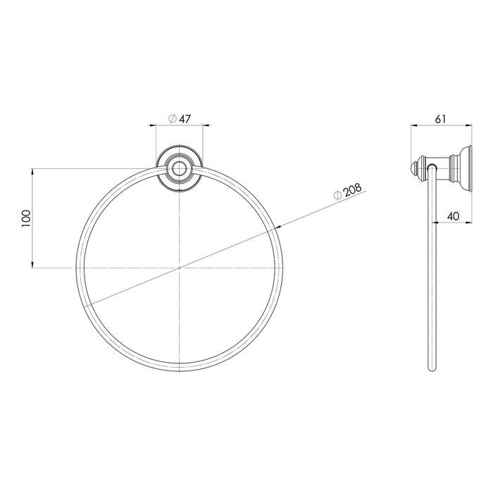 Technical Drawing Phoenix Cromford Hand Towel Holder - Brushed Bronze 134-8500-24 - The Blue Space
