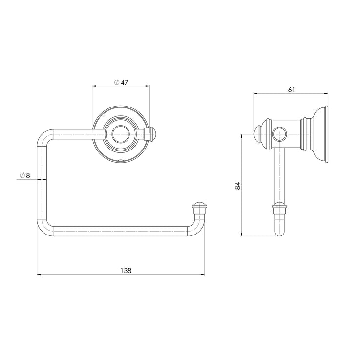 Technical Drawing Phoenix Cromford Toilet Roll Holder - Brushed Bronze 134-8200-24 - The Blue Space