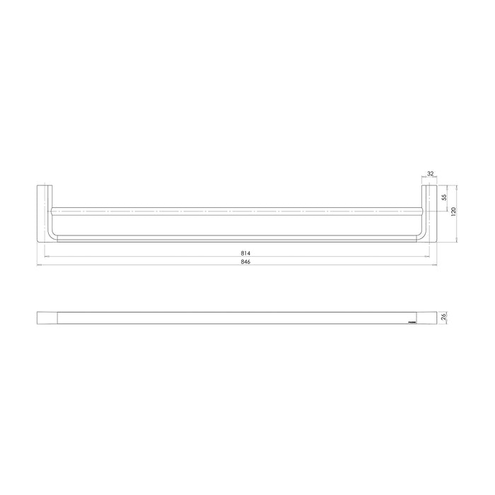 Technical Drawing Phoenix Gloss Double Towel Rail 800mm - Brushed Bronze GS811-24 - The Blue Space