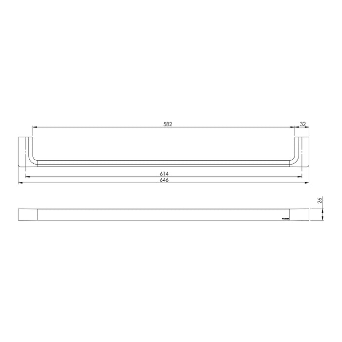 Technical Drawing Phoenix Gloss Single Towel Rail 600mm - Brushed Bronze GS804-24 - The Blue Space