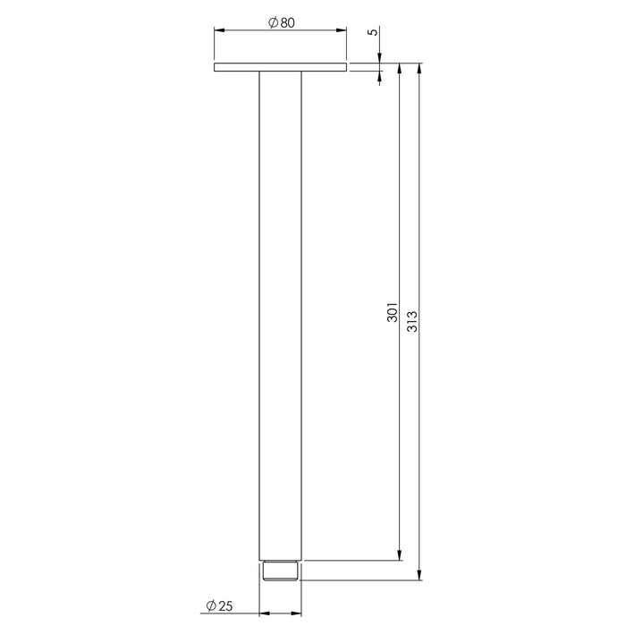 Technical Drawing Phoenix Vivid Ceiling Arm 300mm - Brushed Bronze V544-24 - The Blue Space