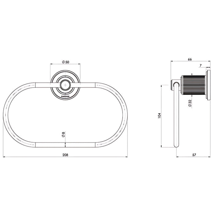 Technical Drawing Phoenix Wiltern Hand Towel Holder Chrome 144-8500-00 - The Blue Space