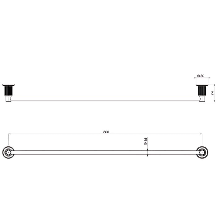Technical Drawing Phoenix Wiltern Single Towel Rail 800mm Chrome 144-8030-00 - The Blue Space