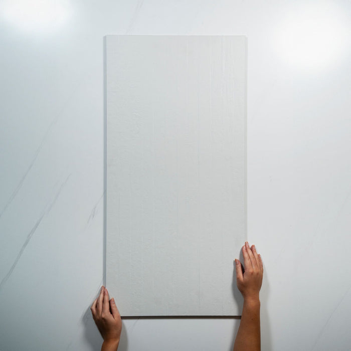 With Hand Plastra Linea White Matte Porcelain Tile 450 x 900mm RIGCLOTM2 - The Blue Space