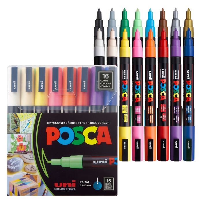 POSCA Acrylic Paint Marker PC-1M Extra-Fine Tapered Tip Basic Set of 16