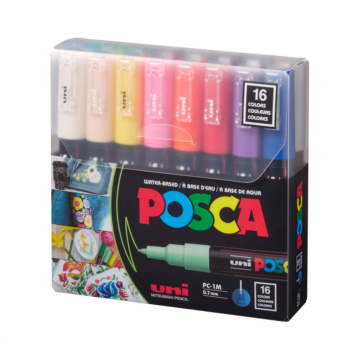 POSCA Acrylic Paint Marker PC-1M Extra-Fine Tapered Tip Basic Set of 16