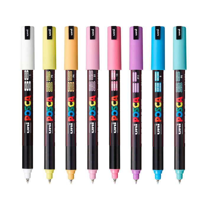 POSCA Acrylic Paint Marker PC-1MR Extra-Fine Soft Colours Set of 8