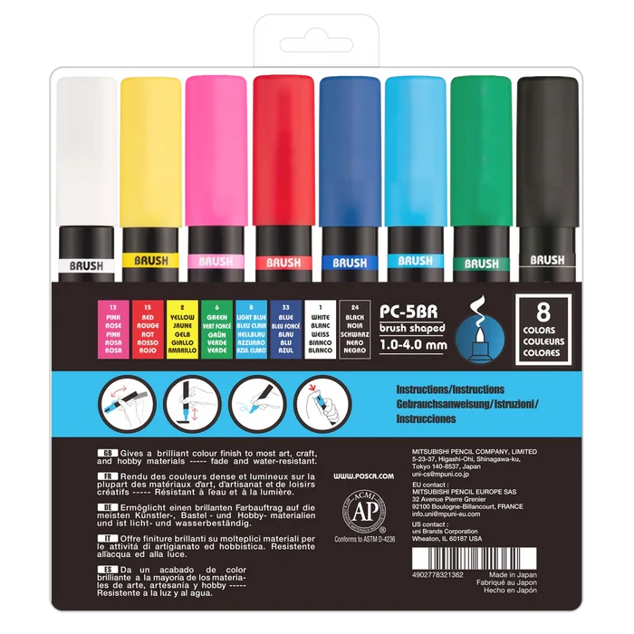 POSCA Acrylic Paint Marker PC-5BR Brush Set of 8
