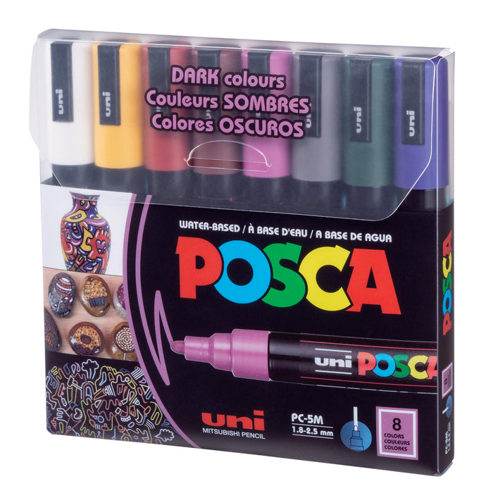 POSCA Acrylic Paint Marker PC-5M Medium Dark Colours Set of 8