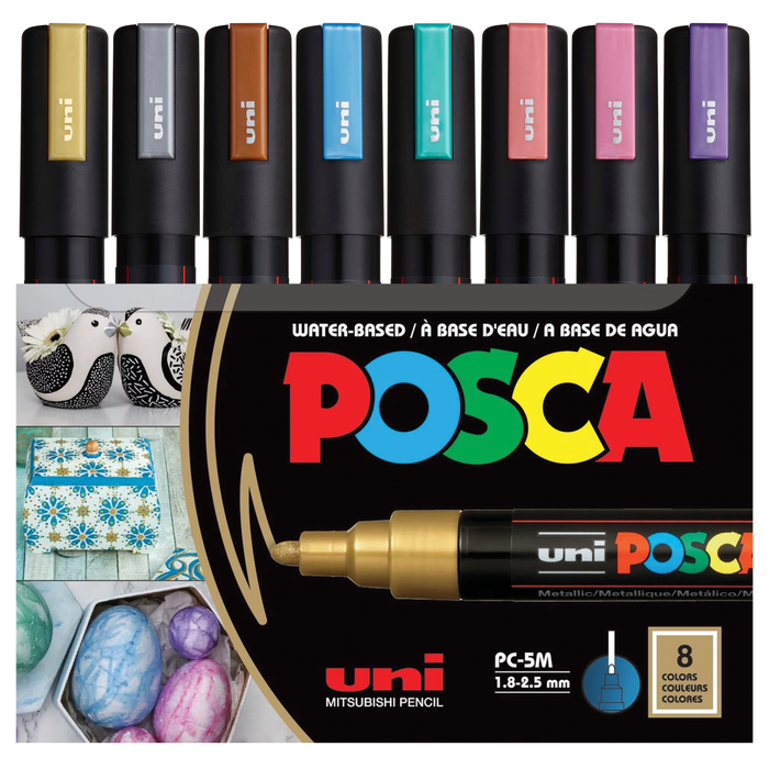 POSCA Acrylic Paint Marker PC-5M Medium Metallic Colours Set of 8