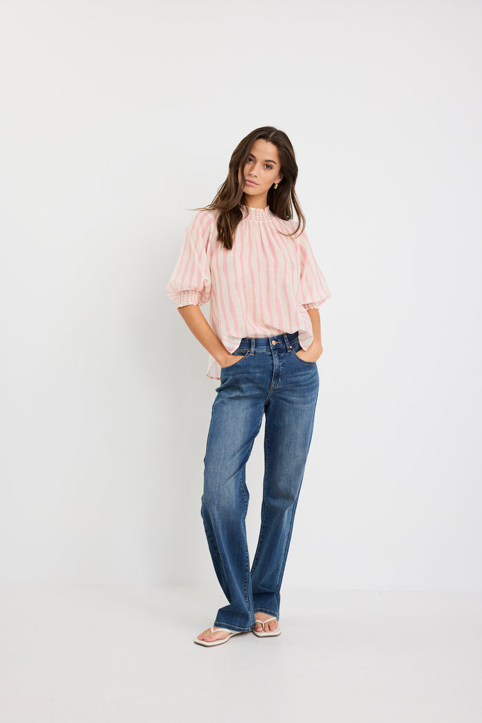 Precisian Blush Stripe High Neck SS Top