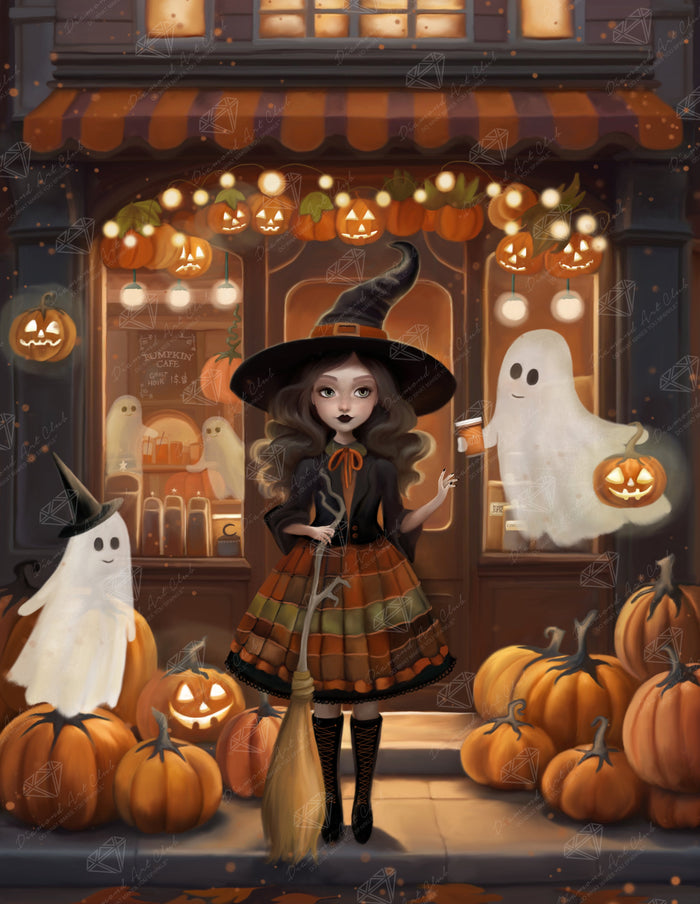 Diamond Painting Pumpkin Cafe 25.6" x 33.1" (65cm x 83.9cm) / Square With 51 Colors Including 2 ABs and 1 Frosted Diamond and 3 Fairy Dust Diamonds / 87,957