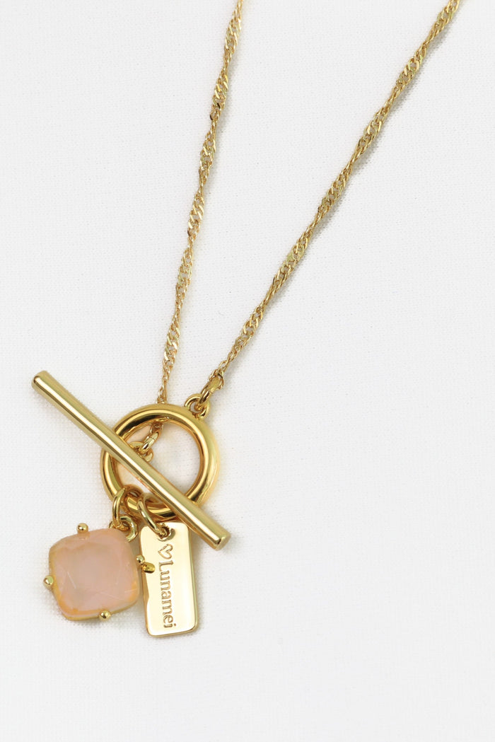 gold necklace with rose quartz