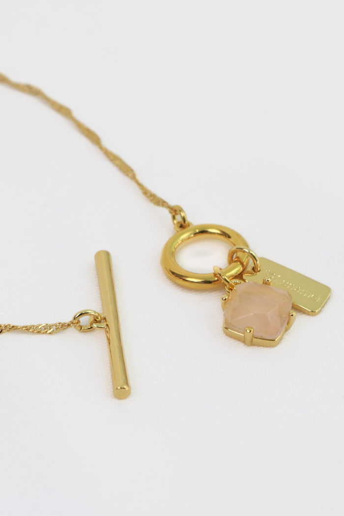 gold necklace with rose quartz