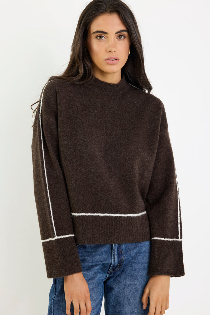 Quest Chocolate Contrast Trim Jumper