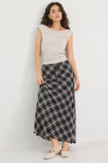 Rally Black Check Chiffon Tie Waist Bias Maxi Skirt