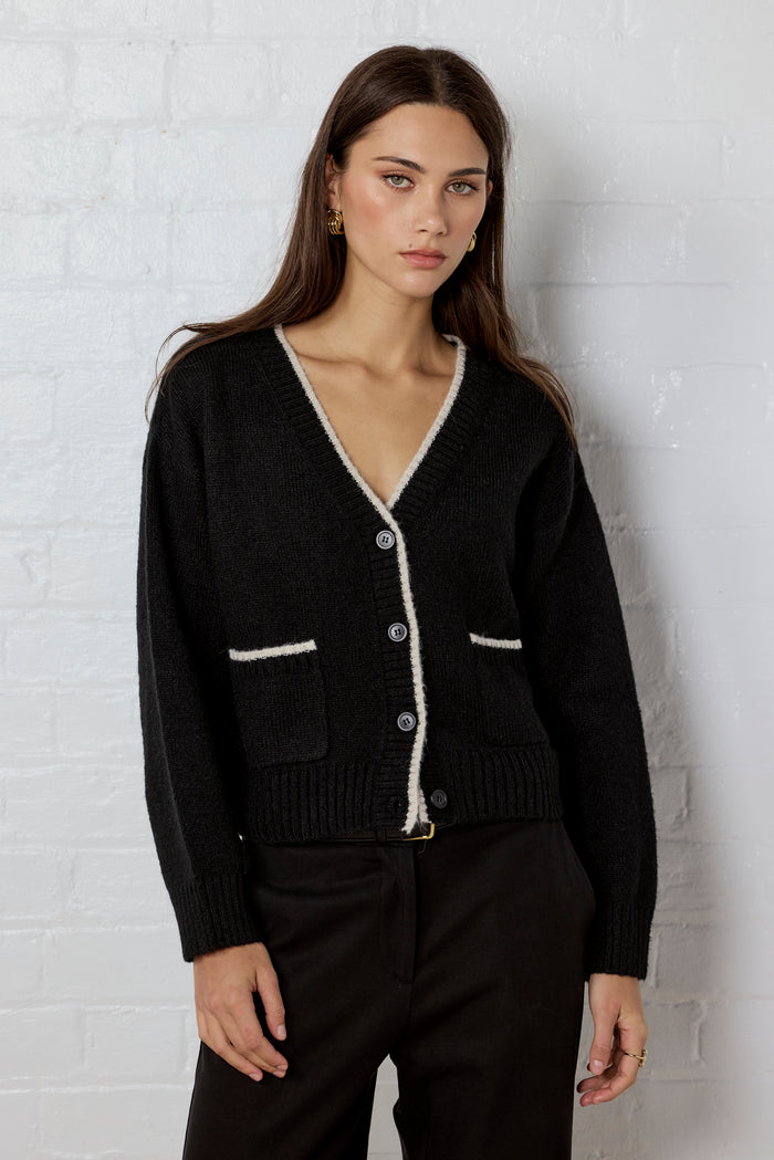 Rapport Black V Neck Contrast Edge Cardigan