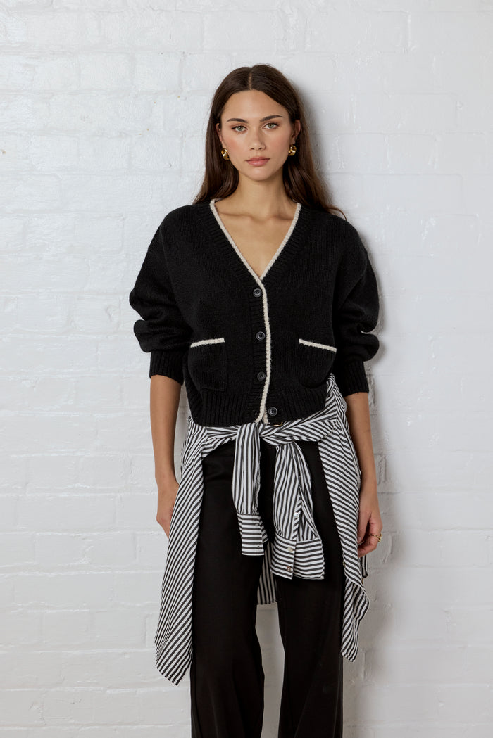 Rapport Black V Neck Contrast Edge Cardigan