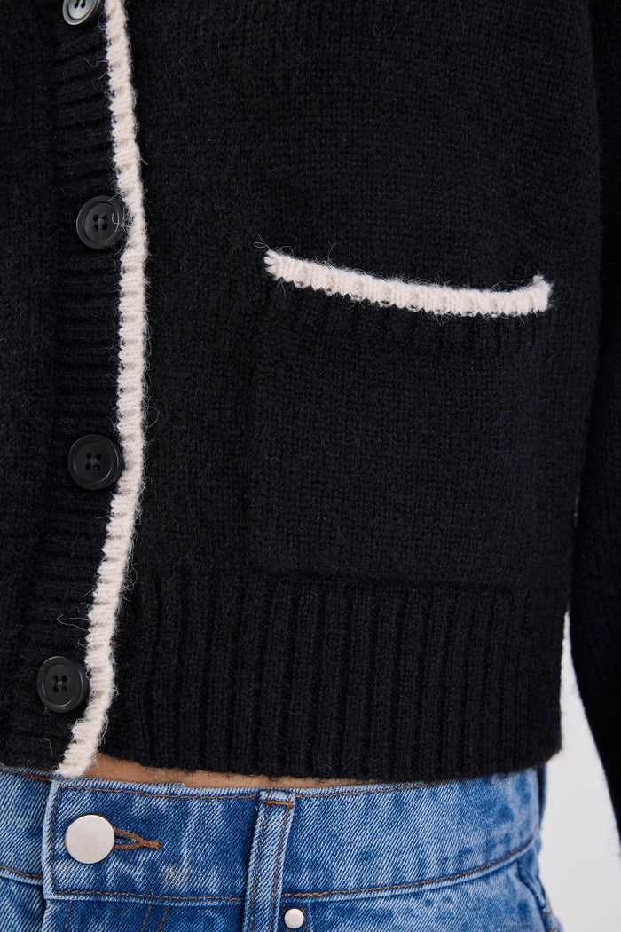 Rapport Black V Neck Contrast Edge Cardigan