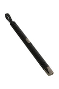 Black cylindrical object on a white background