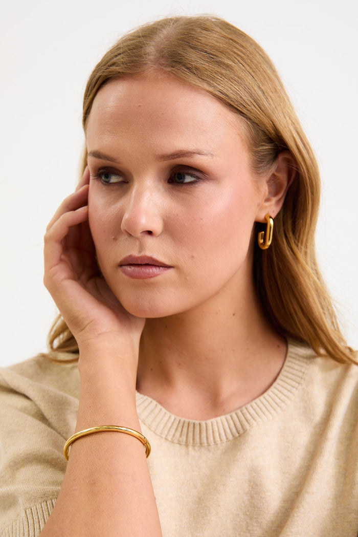 Rectangle 14k Gold Plate Huggie Earring