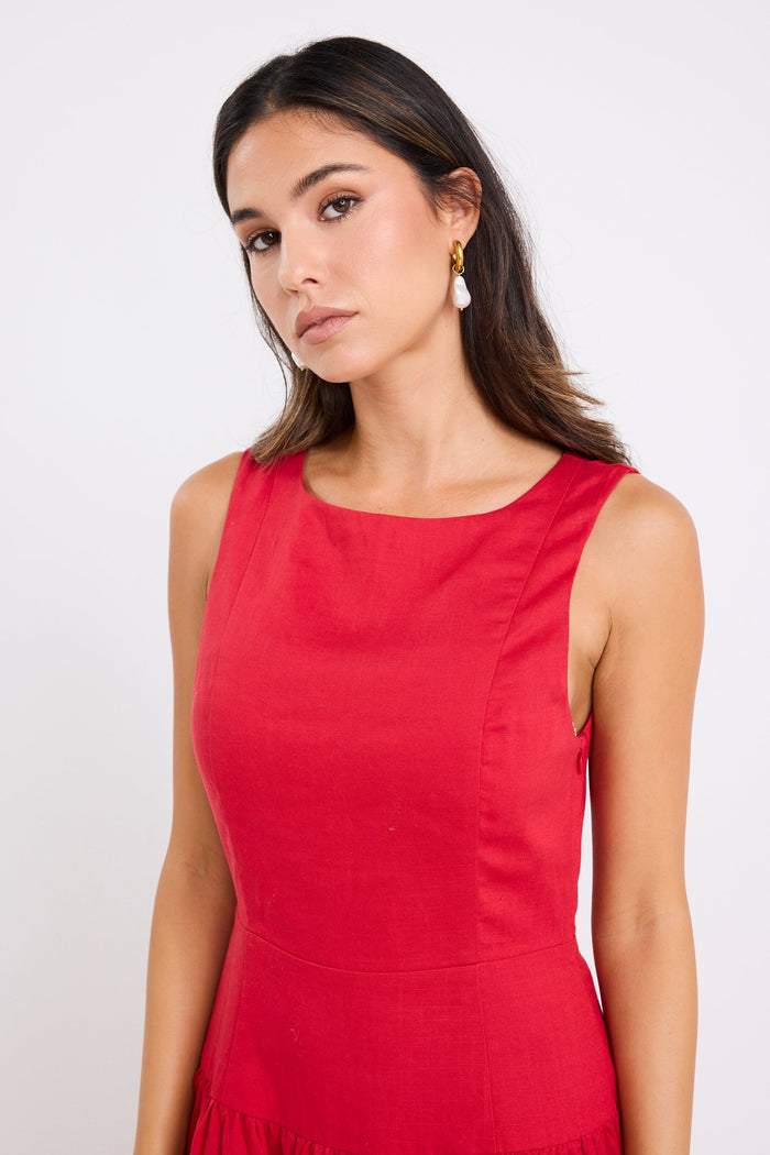 Results Red Linen Structured Sleeveless Maxi Dress