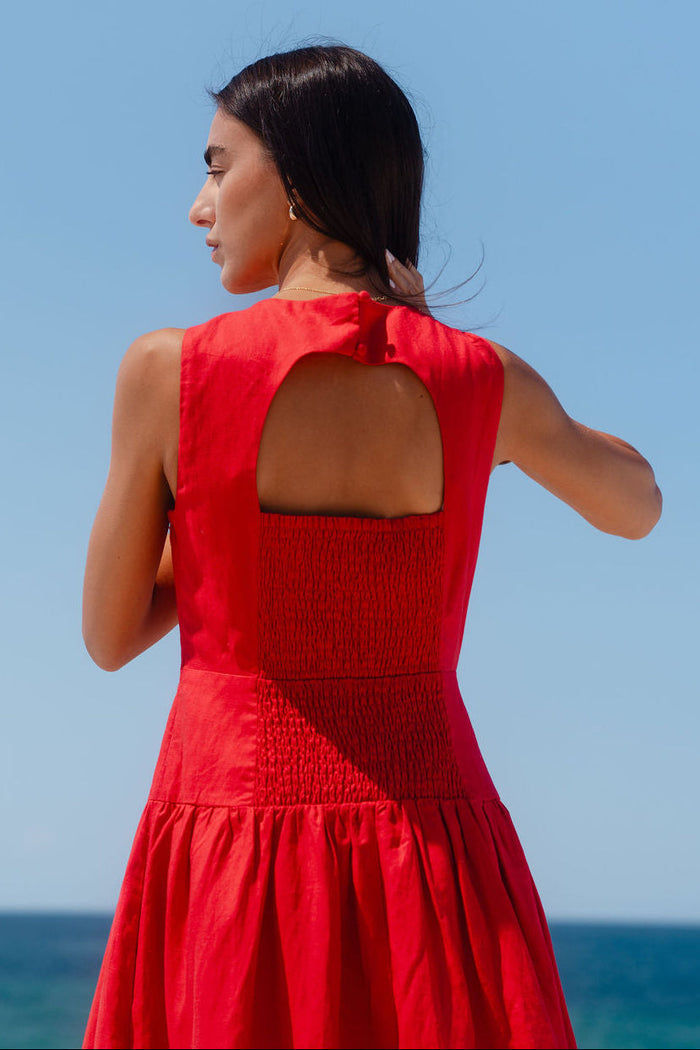 Results Red Linen Structured Sleeveless Maxi Dress