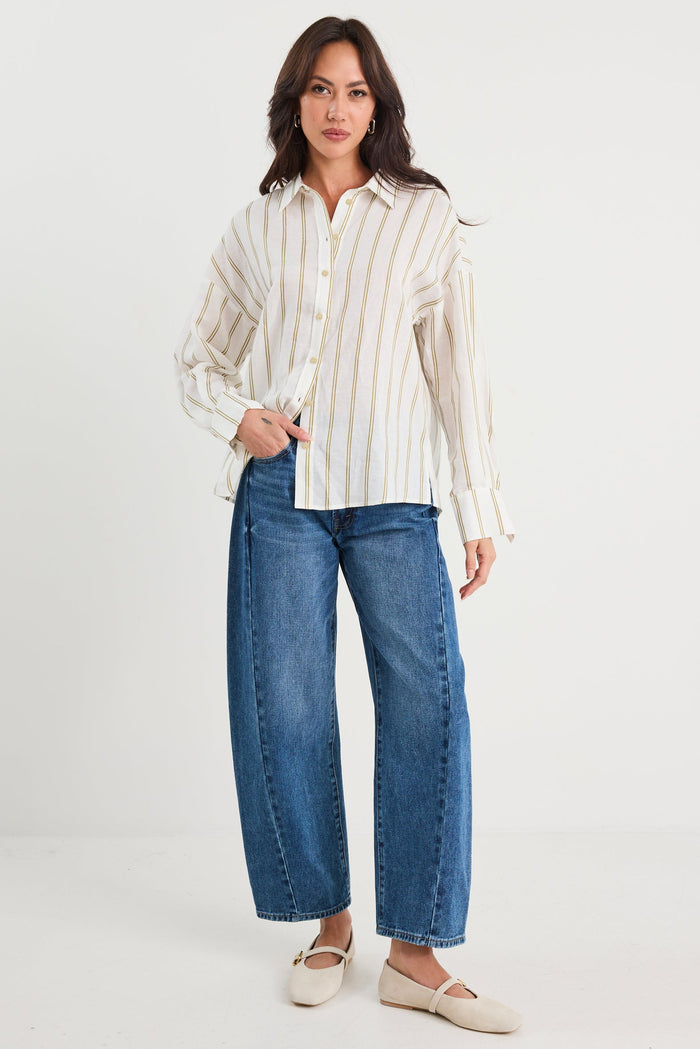 Reveal Khaki Stripe Tie Back Shirt