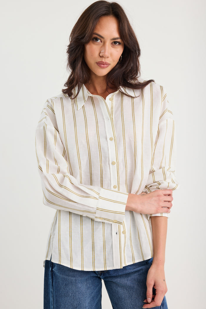 Reveal Khaki Stripe Tie Back Shirt