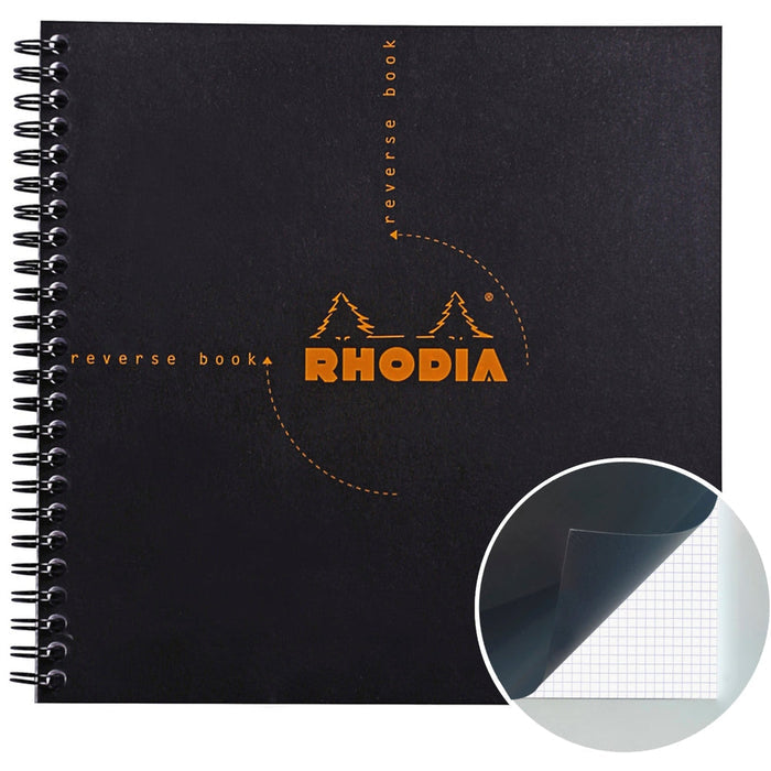 Rhodia wirebound grid reverse book 8 x 8 inches with black cover