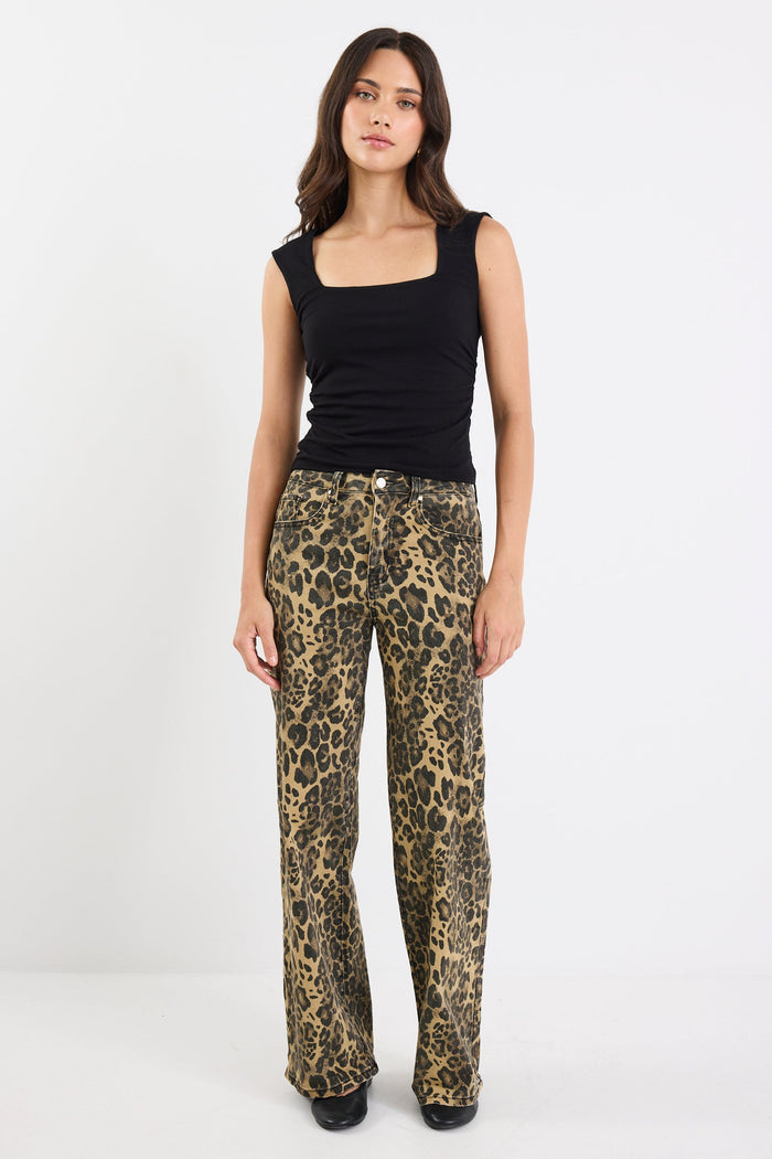 Richmond Leopard Mid Rise Wide Leg Jean
