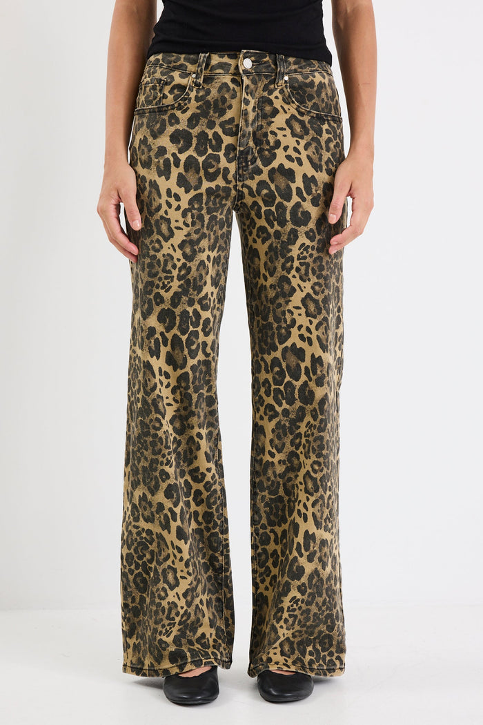 Richmond Leopard Mid Rise Wide Leg Jean